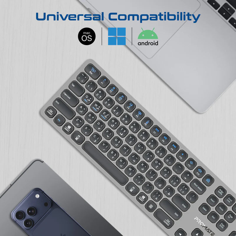 PROMATE Full-Size Triple-Mode Slim Wireless Keyboard w/ Scissor Keys & Multi-Device Connectivity (Bluetooth)