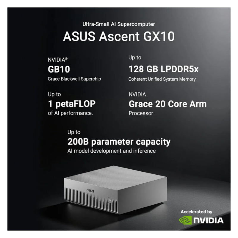 ASUS Ascent GX10 - ARM v9.2-A CPU (GB10) / 128GB / 1TB M.2 NVMe / Stellar Grey - Compact Desktop AI Supercomputer
