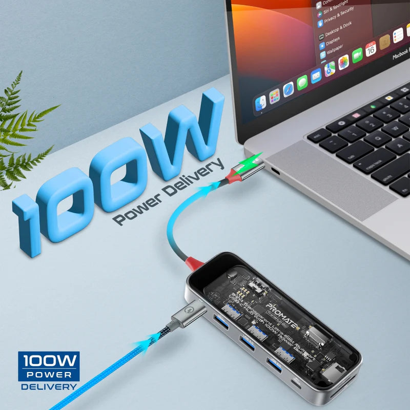 PROMATE 9-in-1 Transparent USB-C Hub - USB-C / HDMI / USB 3.0