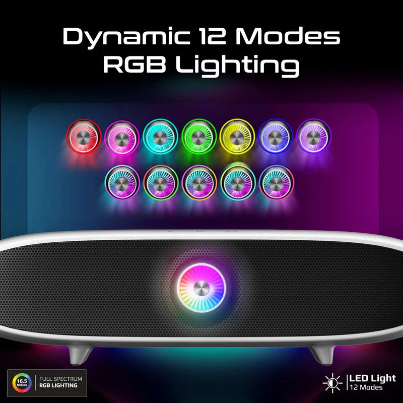 PROMATE Delta-X 20W Bass Boost Quad Speaker Wireless RGB Soundbar - Up to 20M / 6400mAh / White
