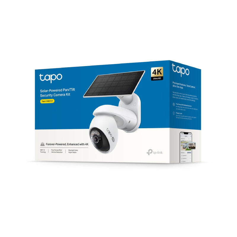 TP-Link Tapo C660 KIT Solar-Powered Pan/Tilt Security Camera Kit - 4K 8MP / Up to 15fps / Two-Way / AI Detection / Night Vision