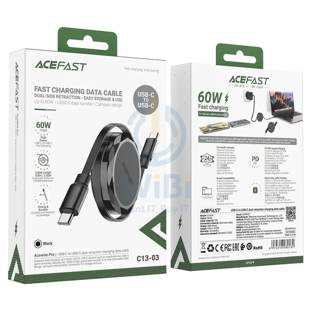 ACEFAST C13 03 Charging Data Cable USB C / 60W / 0.8 Meter / Black Accessories > Cables & Converters > Cables