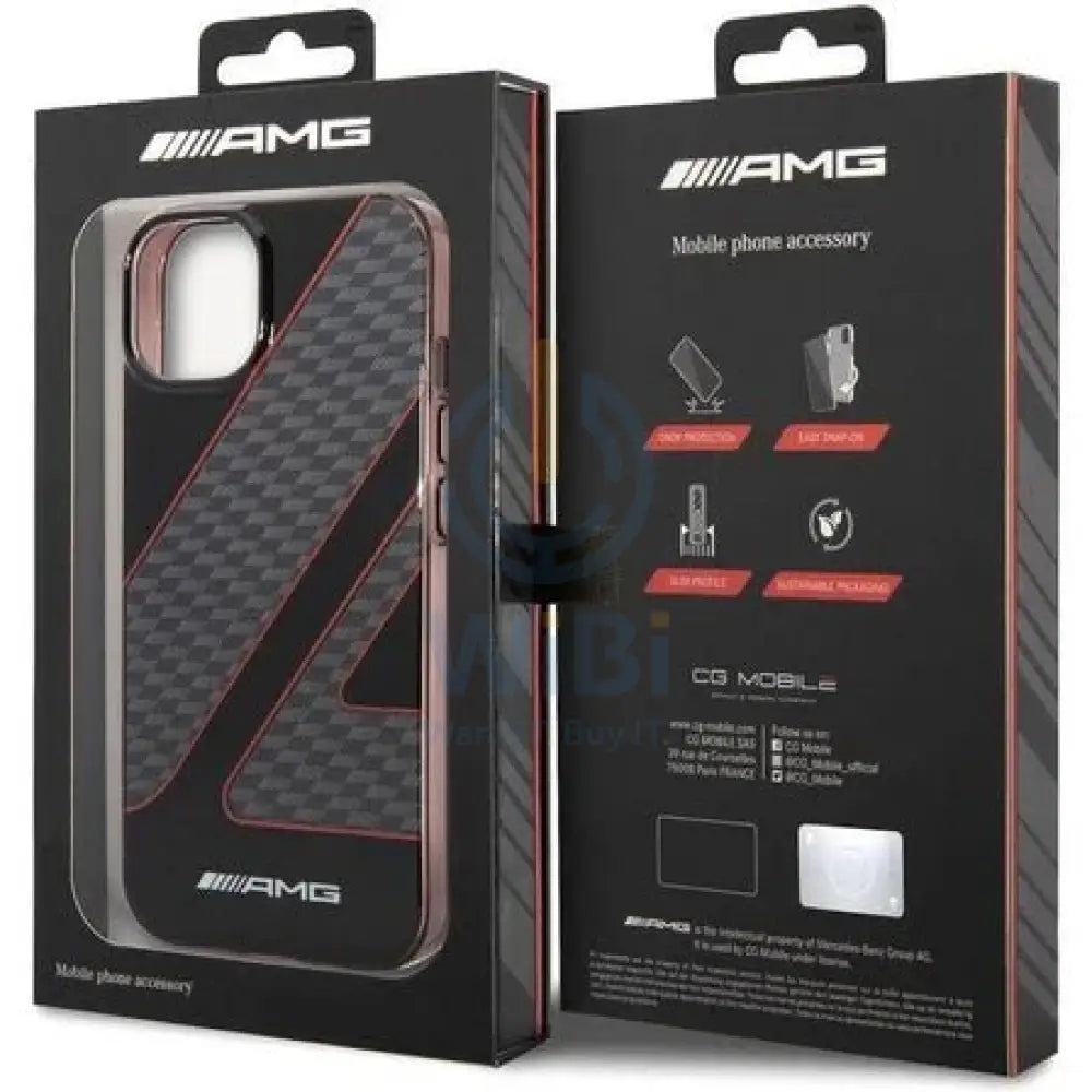 AMG Apple iPhone 14 Pro Transparent Double Layer Case with Checkered Flag Pattern - Red Accessories > Mobiles & Tablets