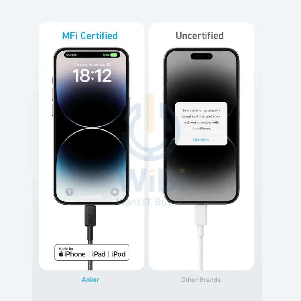 Anker 322 USB-C to Lightning Braided Charging Cable - 0.9m (3ft) / Black Accessories > Mobiles & Tablets > Tablets