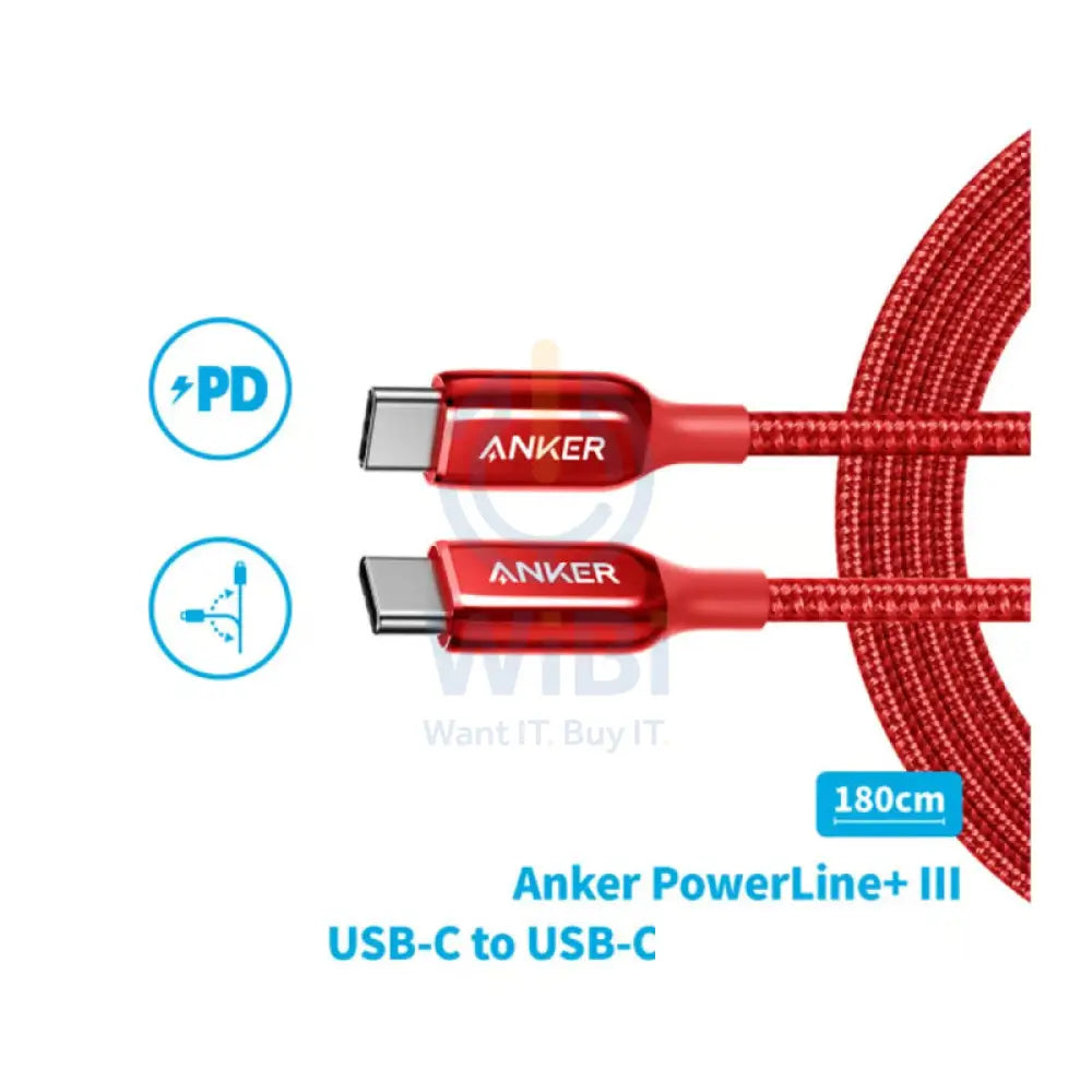 Anker PowerLine + III Charging Cable - USB-C / 1.8 Meter / Red Accessories > Cables & Converters > Cables