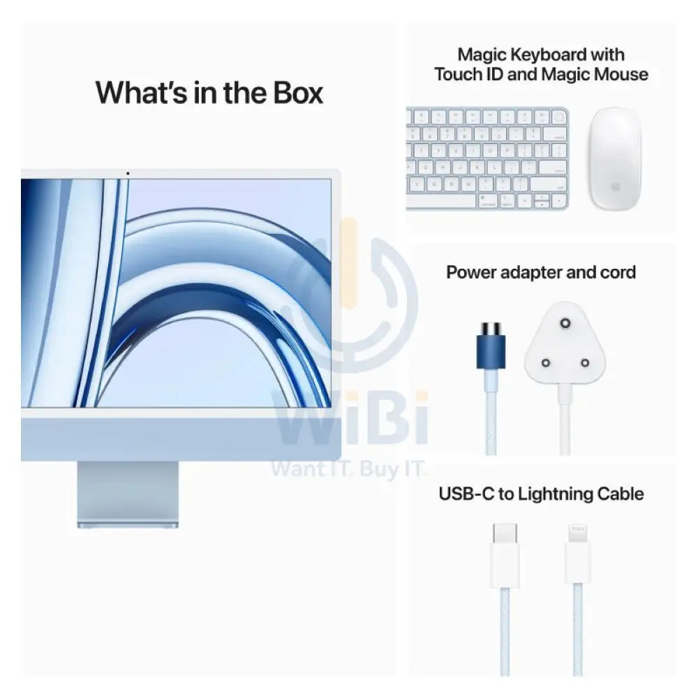 Apple iMac - 24’’ / M3 / 8-Core CPU / 10-Core GPU / 16-Core Neural Engine / 8GB RAM / 256GB SSD / Arb/Eng / Blue / 1YW