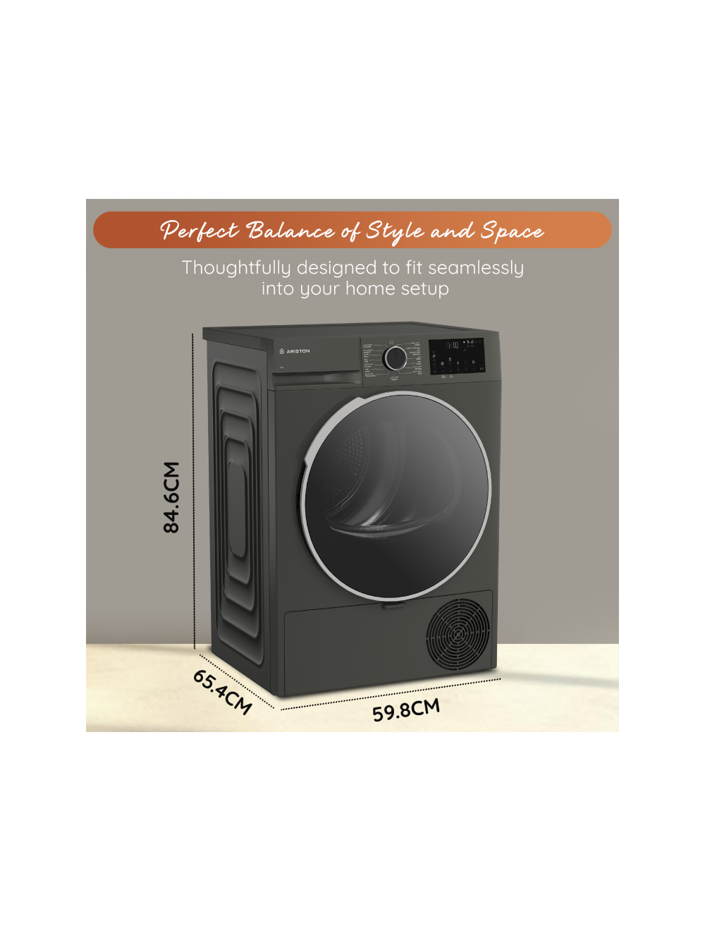Ariston Condenser Dryer 8KG Galvanised Drum - Gray