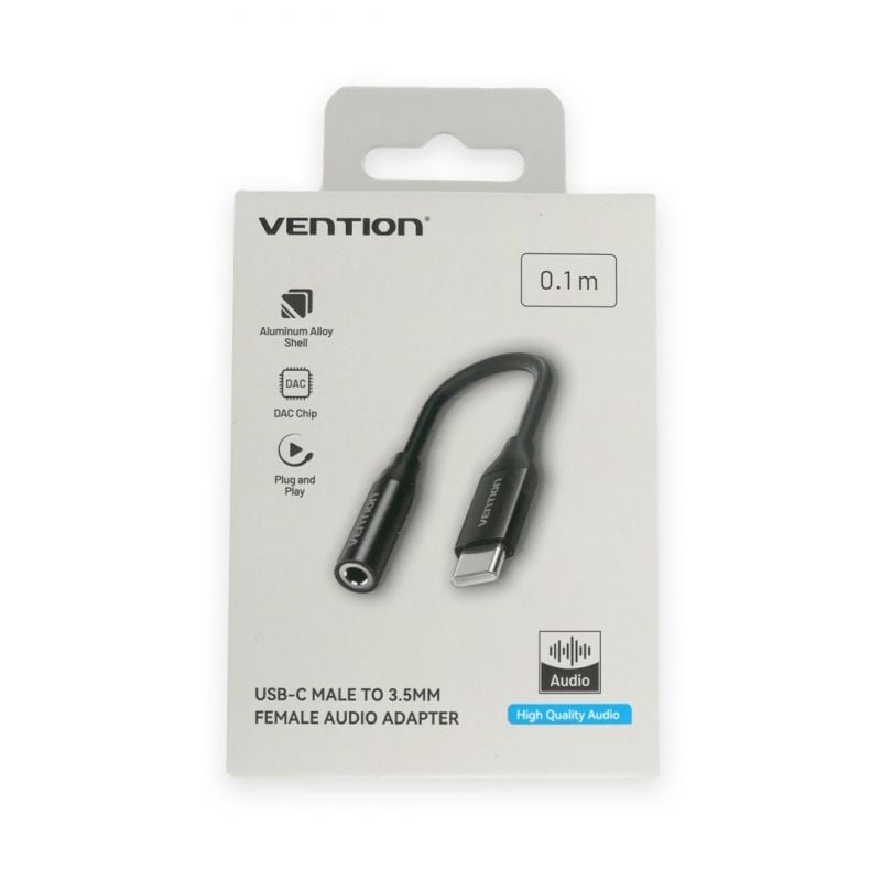 Vention USB-C Male to 3.5MM Earphone Jack with DAC Adapter 0.1M - Black