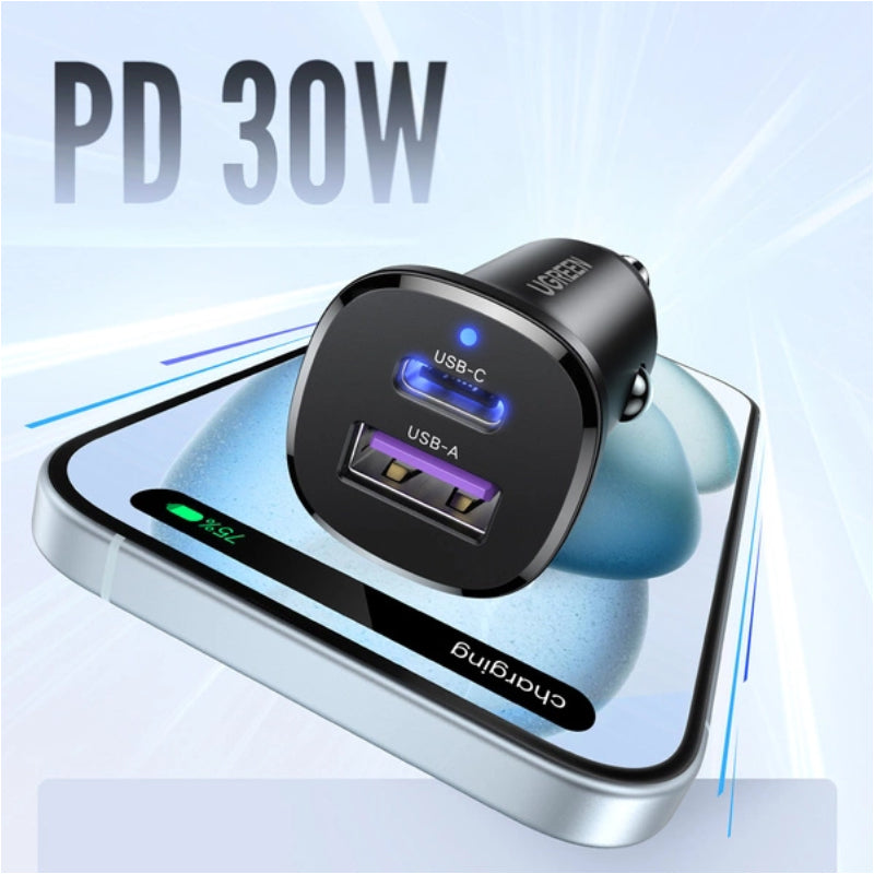 UGREEN 2-Port Fast Car Charger - 30W / Black