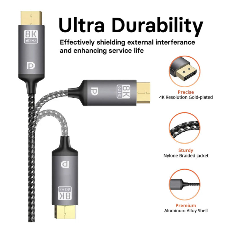 Mowsil DisplayPort 1.4 Cable - 8K / 60Hz / 2 Meter / Grey
