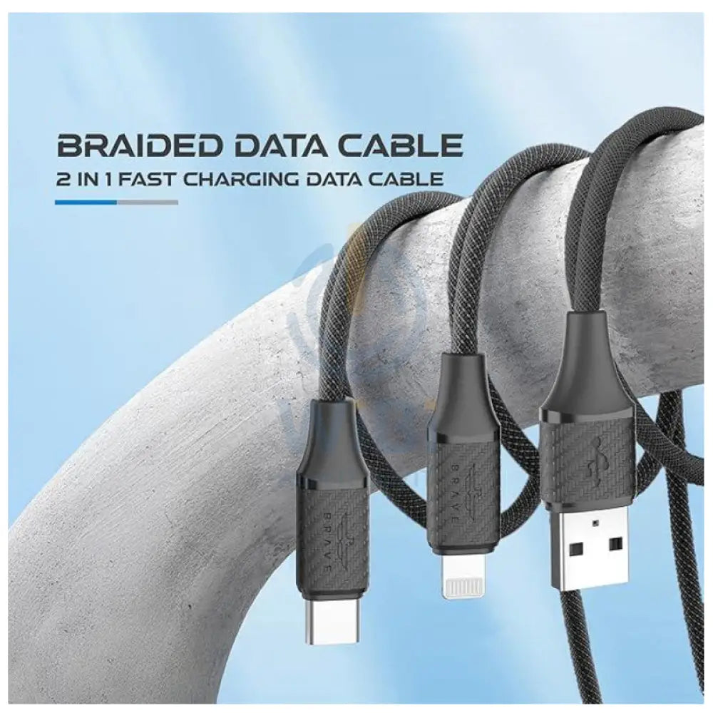 BRAVE 2-in-1 Fast Charging Data Cable - 6A / 1.2 Meter / USB-A / USB-C / Lightning / Black Accessories > Cables &