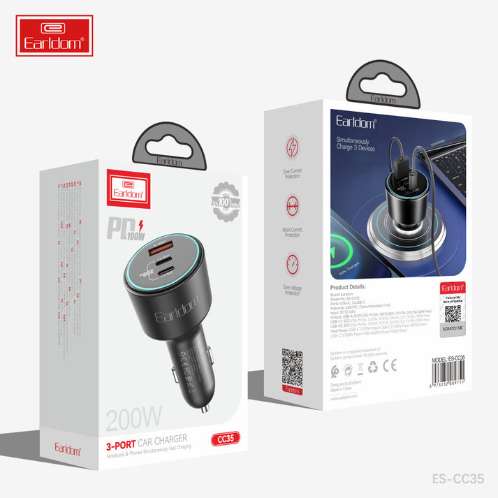 شاحن سيارة إيرلدوم ES-CC35 - 2.4 أمبير / USB-C / USB-C / أسود