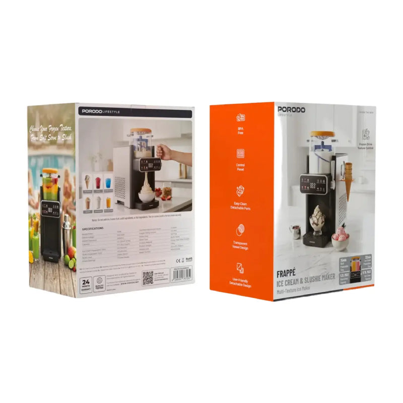 Porodo Lifestyle Ice Cream and Slushie Maker - 150W / Black/Orange
