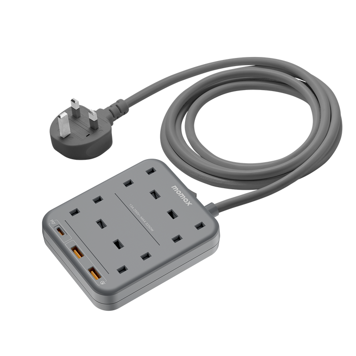 MOMAX OnePlug 4 Outlet Power Strip - USB-A / USB-C / 2 Meter / Black