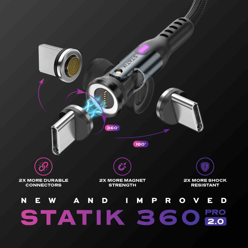 Statik 360 Pro 2.0 Magnetic Tip USB-C Cable 1.8m (Pack Of 3)