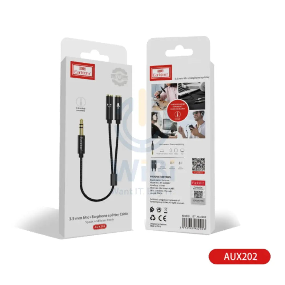 Earldom AUX202 Mic with Earphone Splitter Cable - Black Accessories > Cables & Converters