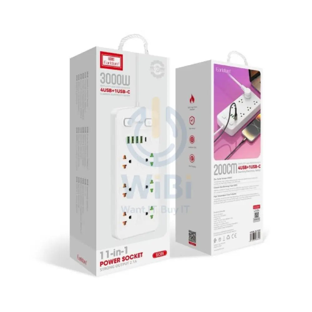 Earldom ES-SC09 11-in-1 Power Strip Extension - 6 Way / UK Plug / USB-A / USB-C / White Accessories > Power > Power