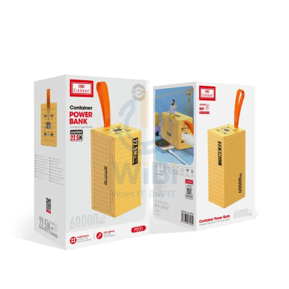 Earldom ET-PD31 Power Bank - 60,000mAh / Type-C / USB-A / Yellow Accessories > Power Bank
