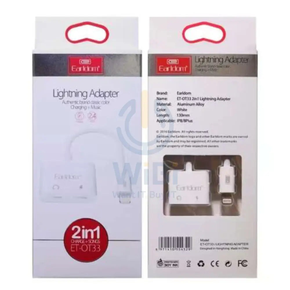 Earldom OT33 2 in 1 Lightning Adapter White Accessories > Cables & Converters