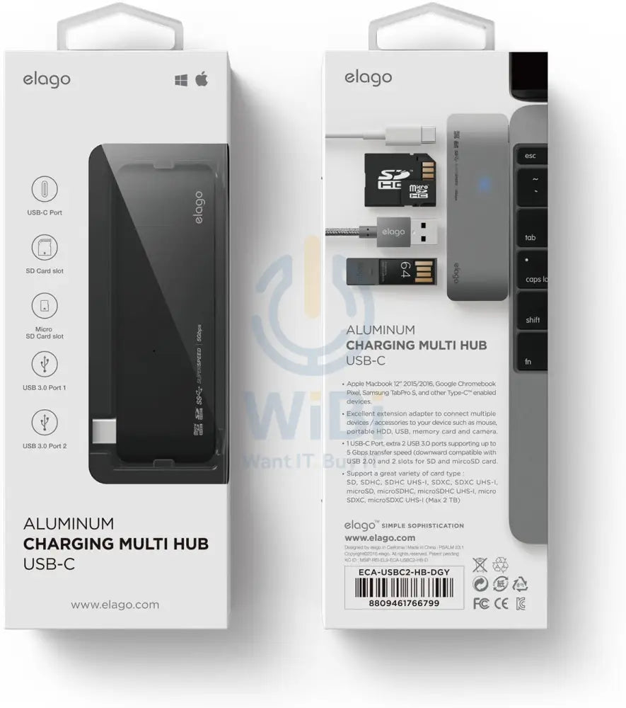 Elago Aluminum Charging Multi Hub USB-C - Black Accessories > USB Hub