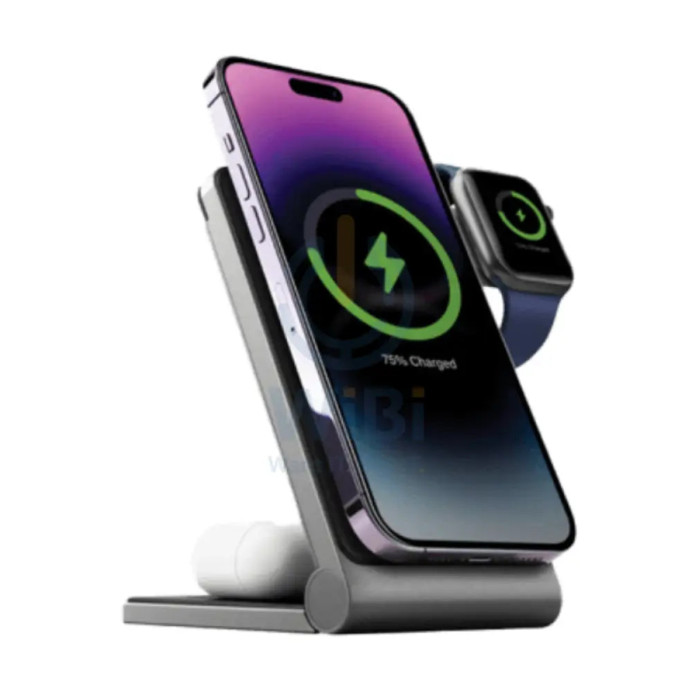 Energea MagTrio 3 IN 1 Foldable Magnetic Fast Wireless Charger 15W / Gunmetal Accessories > Power Adapters