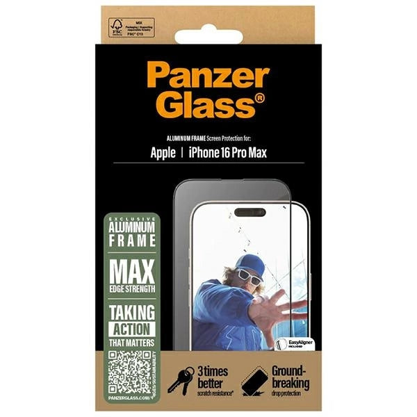 PanzerGlass Ultra-Wide Fit Alum Frame Screen Protector For Apple iPhone 16 Pro Max - Clear