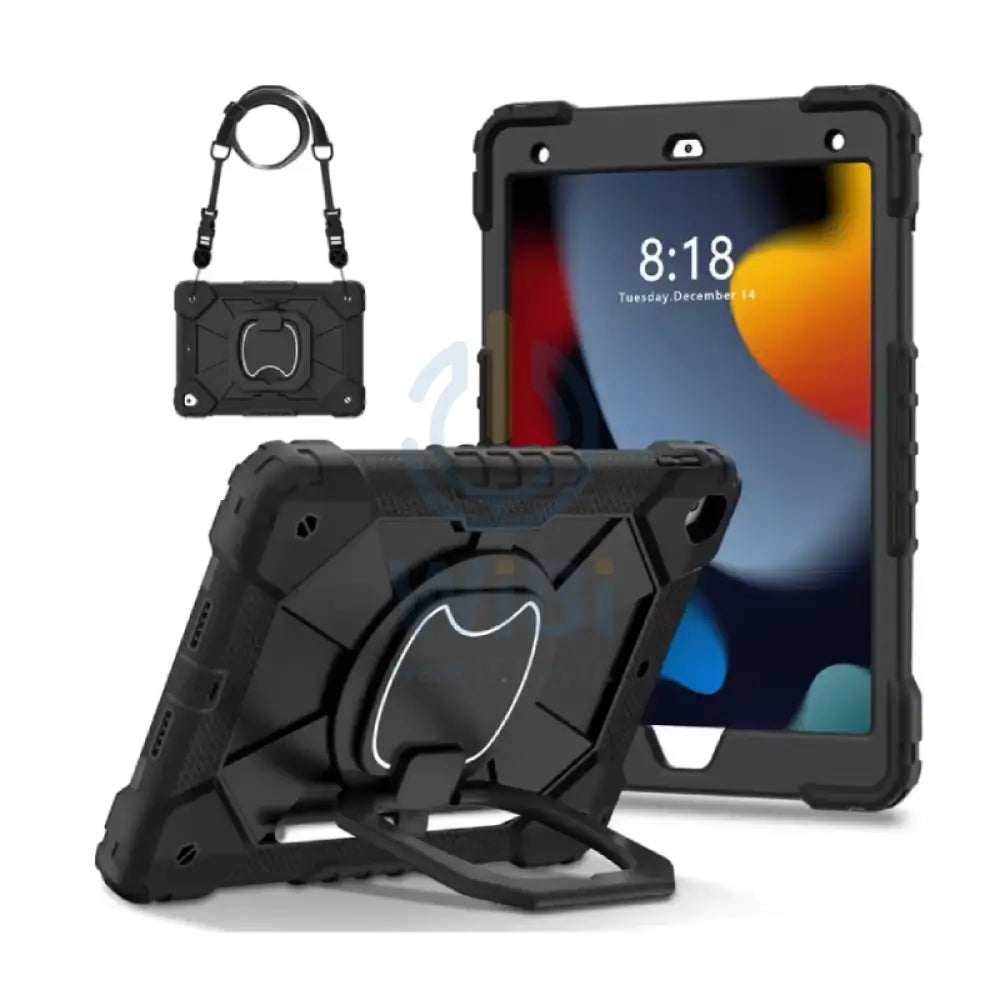 Heavy-Duty Shockproof Case with 360° Kickstand and Hand Strap For Apple iPad 10.2 - Black Accessories > Mobiles &