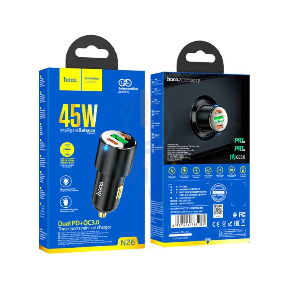 HOCO NZ6 Car Charger - 45W / Dual PD / QC3.0 / Black Accessories > Mobiles & Tablets > Mobiles > Car Chargers