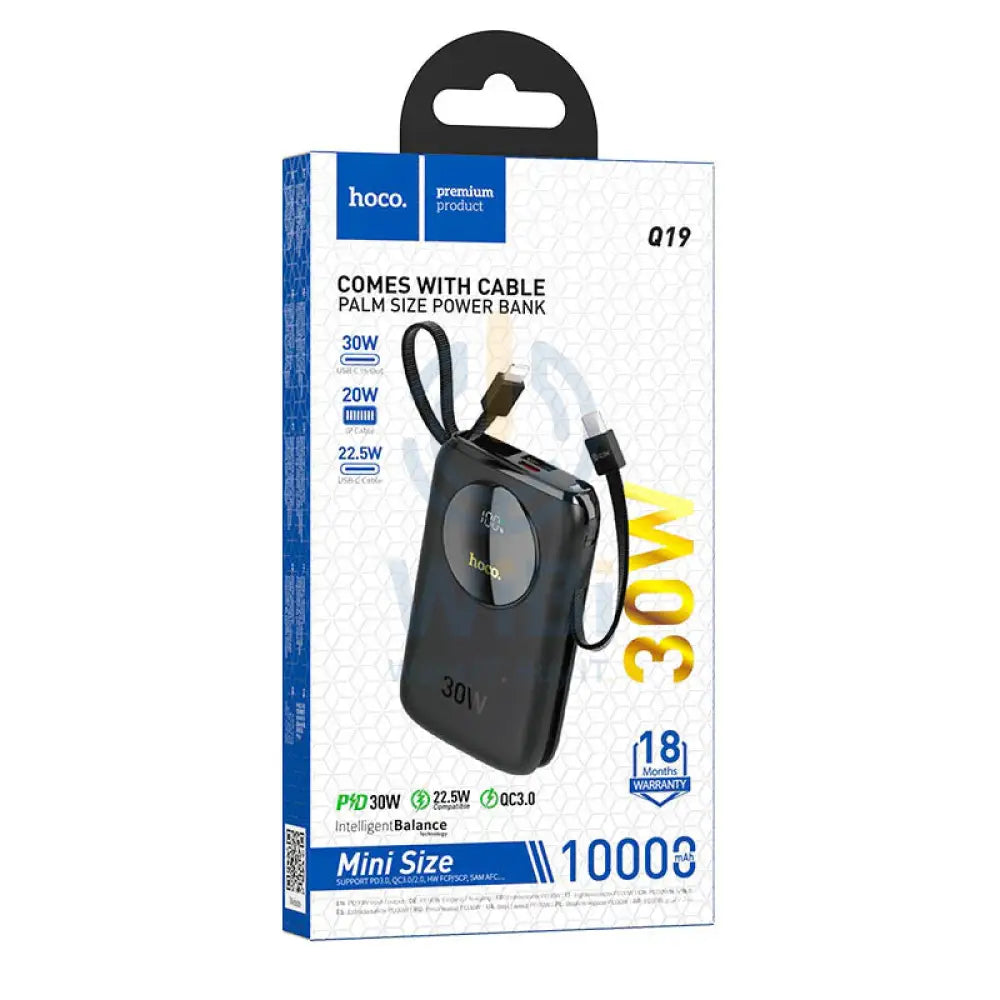 Hoco Q19 Lucky Power Bank with Digital Display and Cable - 30W / 10000mAh / Black Accessories > Power Bank
