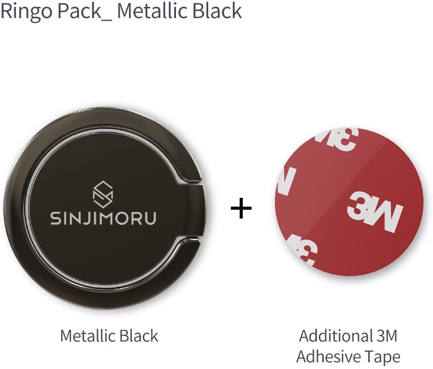 Sinjimoru Ringo Mini Phone Ring Holder & Finger Ring Stand 360 Rotation - Metallic Black