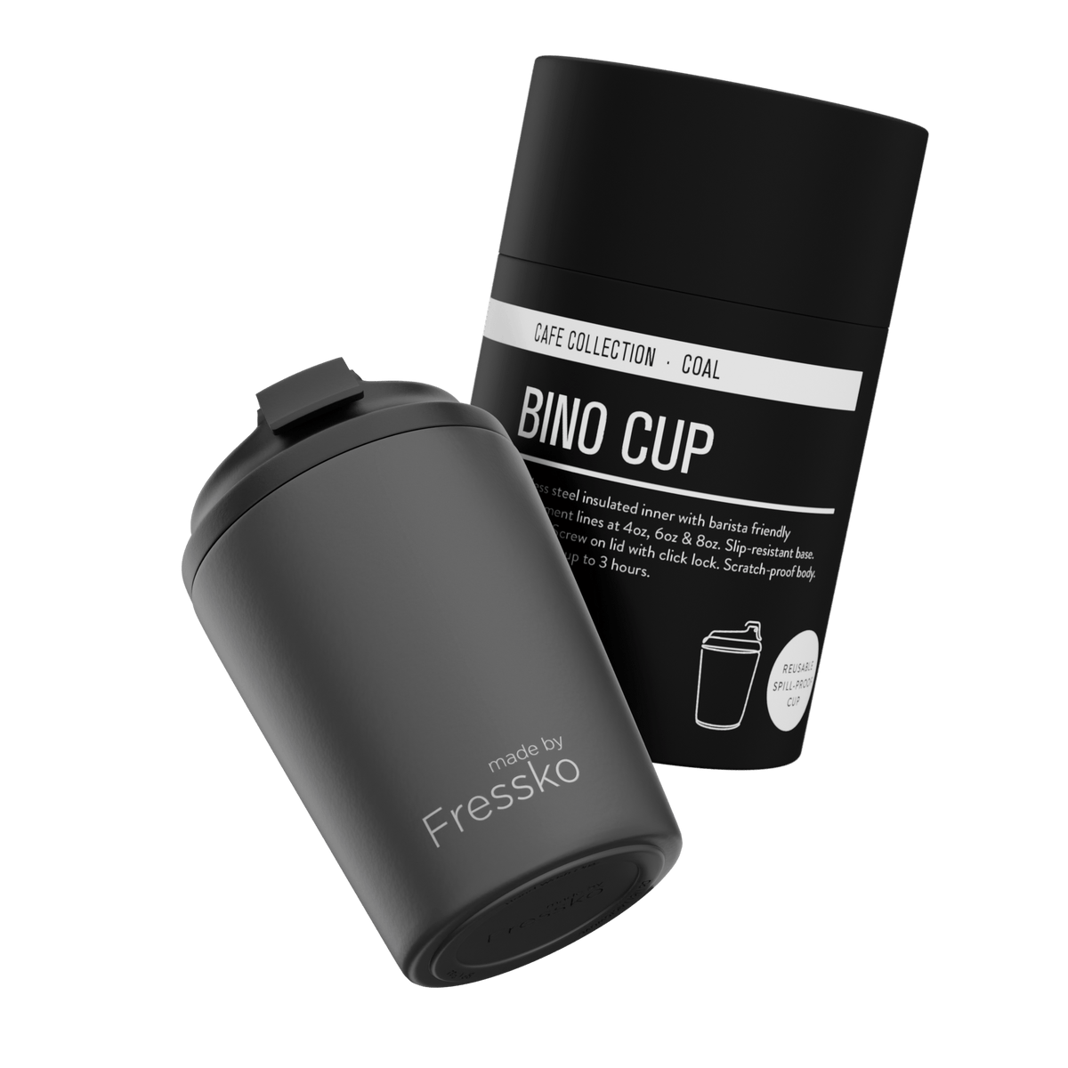 Fressko Bino 227ml / 8oz Cup - Stainless Steel - Coal