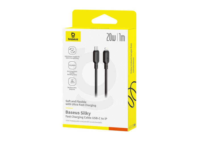 Baseus Silky Series Fast Charging Cable - USB-C / Lightning / 20W / 1 Meter / Cluster Black