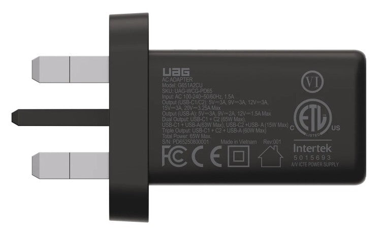 UAG Wall Charger SRGE 65W 3Port UK - Black