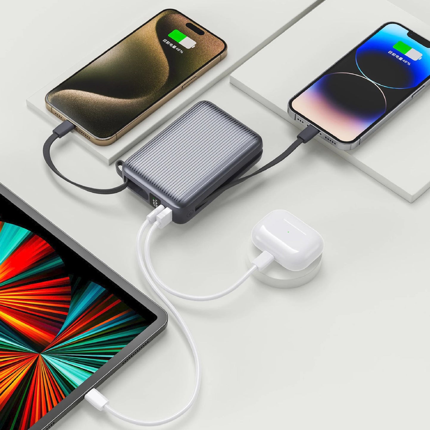 Lzel Mini Neurode Sync Power Bank with Built-in-Cable - 20000mAh / 22.5W / USB-A / USB-C / Black