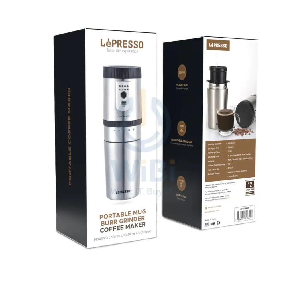 LePresso Portable Mug Burr Grinder Coffee Maker - Silver Accessories > Smart Devices
