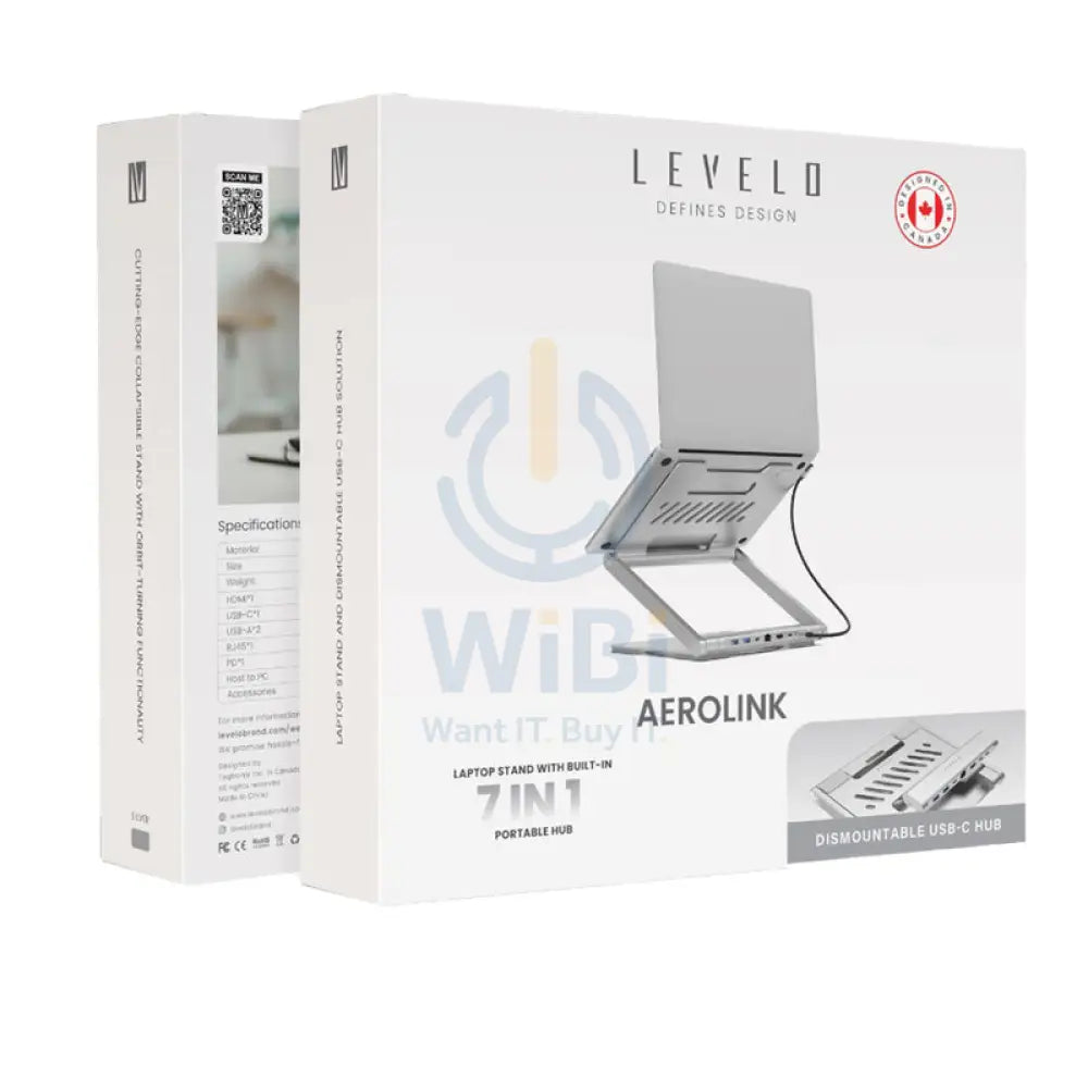 Levelo AeroLink Laptop Stand With Built-In Portable 7 In 1 Hub - Silver Accessories > Other Laptop Accessories