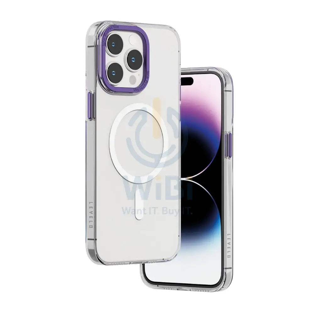 Levelo MagSafe Sensa Clear Back Case iPhone 14 Pro Max - Clear/Purple Accessories > Mobiles & Tablets > Mobiles >