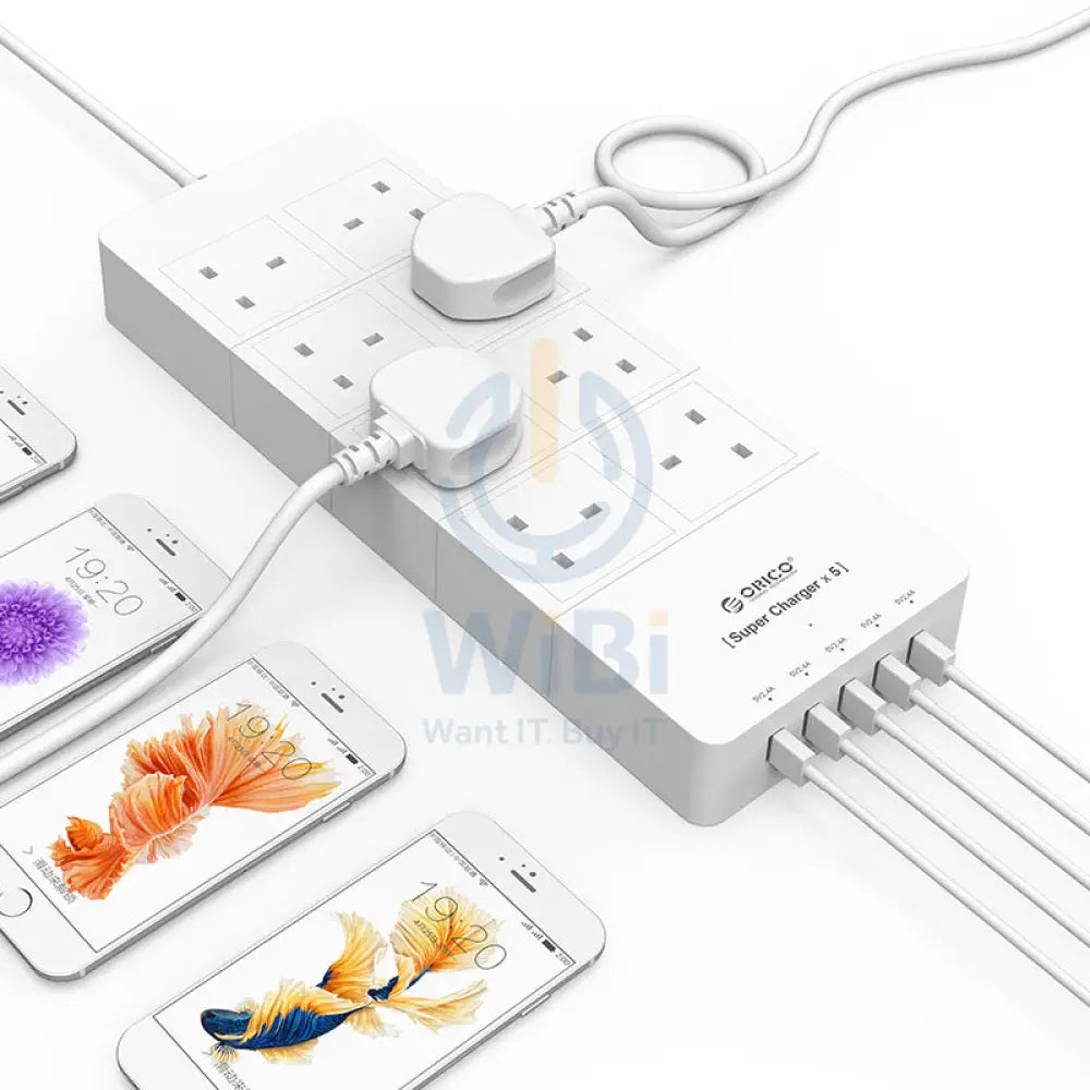 ORICO 8 AC Outlet Surge Protector with 5 USB Charging Port - White Accessories > Power > Power Protection > Surge