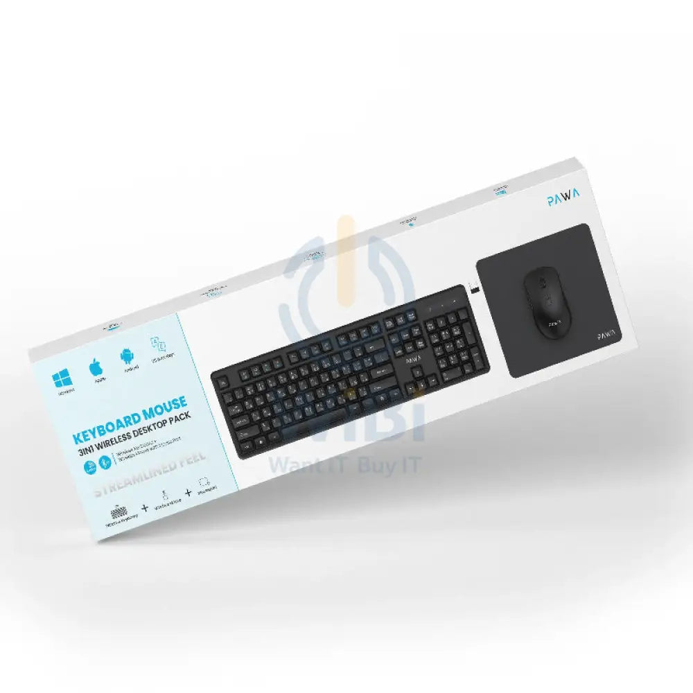 Pawa 3in1 Wireless Keyboard & Mouse Desktop Pack - Wireless / English/Arabic / Black Accessories > Keyboard & Mouse