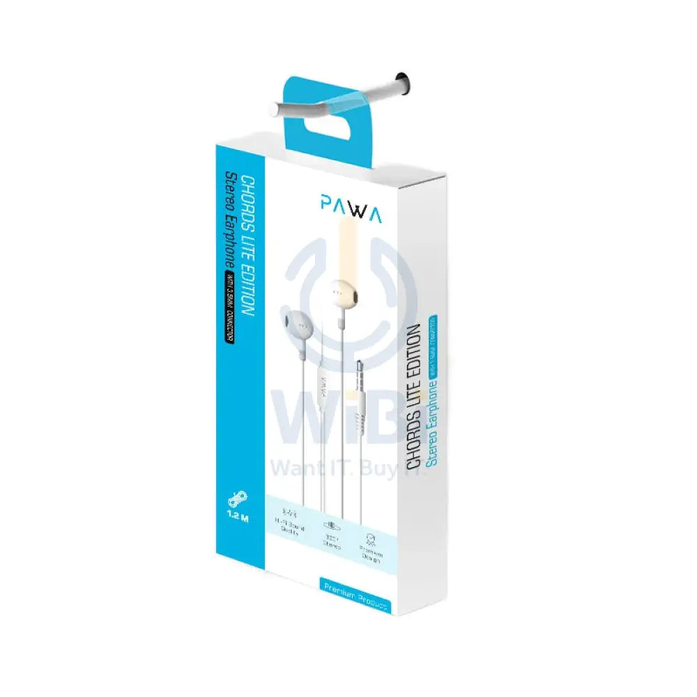 Pawa Chords Lite Edition Stereo Wired Earphone - 3.5mm / 1.2 Meter / White Accessories > Audio > Headphones