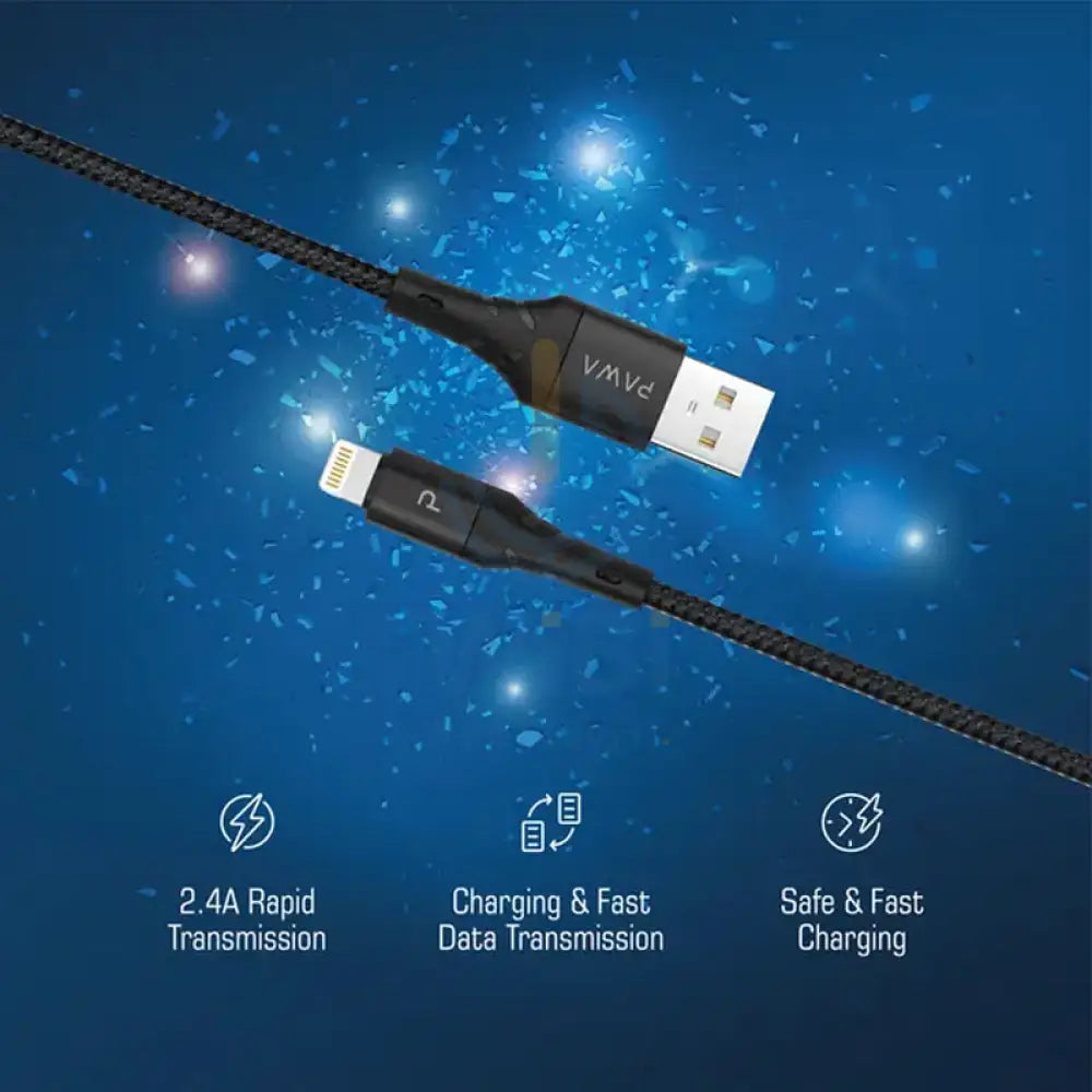 Pawa Nylon Braided 2.4A Data & Quick Charging Lightning Cable 2m/6.5ft - Black Accessories > Cables & Converters >