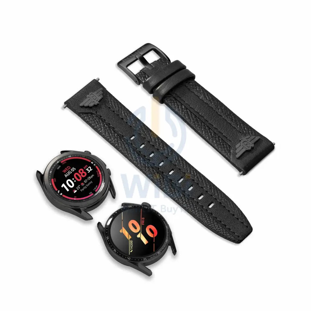 Police Wings Apple Watch 38/40/41 Smart Watch 20mm Leather (Gun Metal Buckle) Strap - Black Accessories > Smart Watches