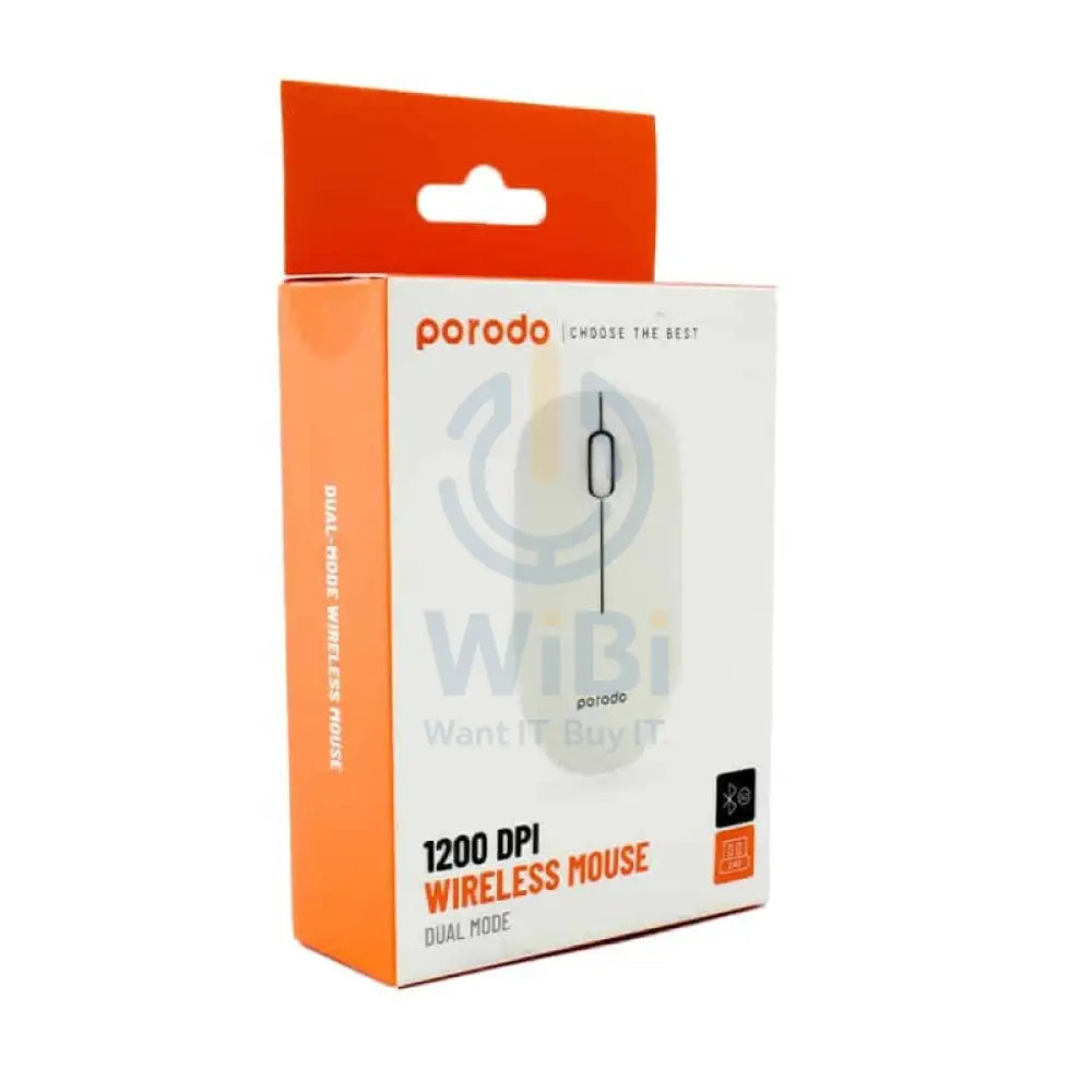 Porodo 2.4G Wireless and Bluetooth Rechargeable Mouse DPI 1200 - White Accessories > Keyboard & Mouse