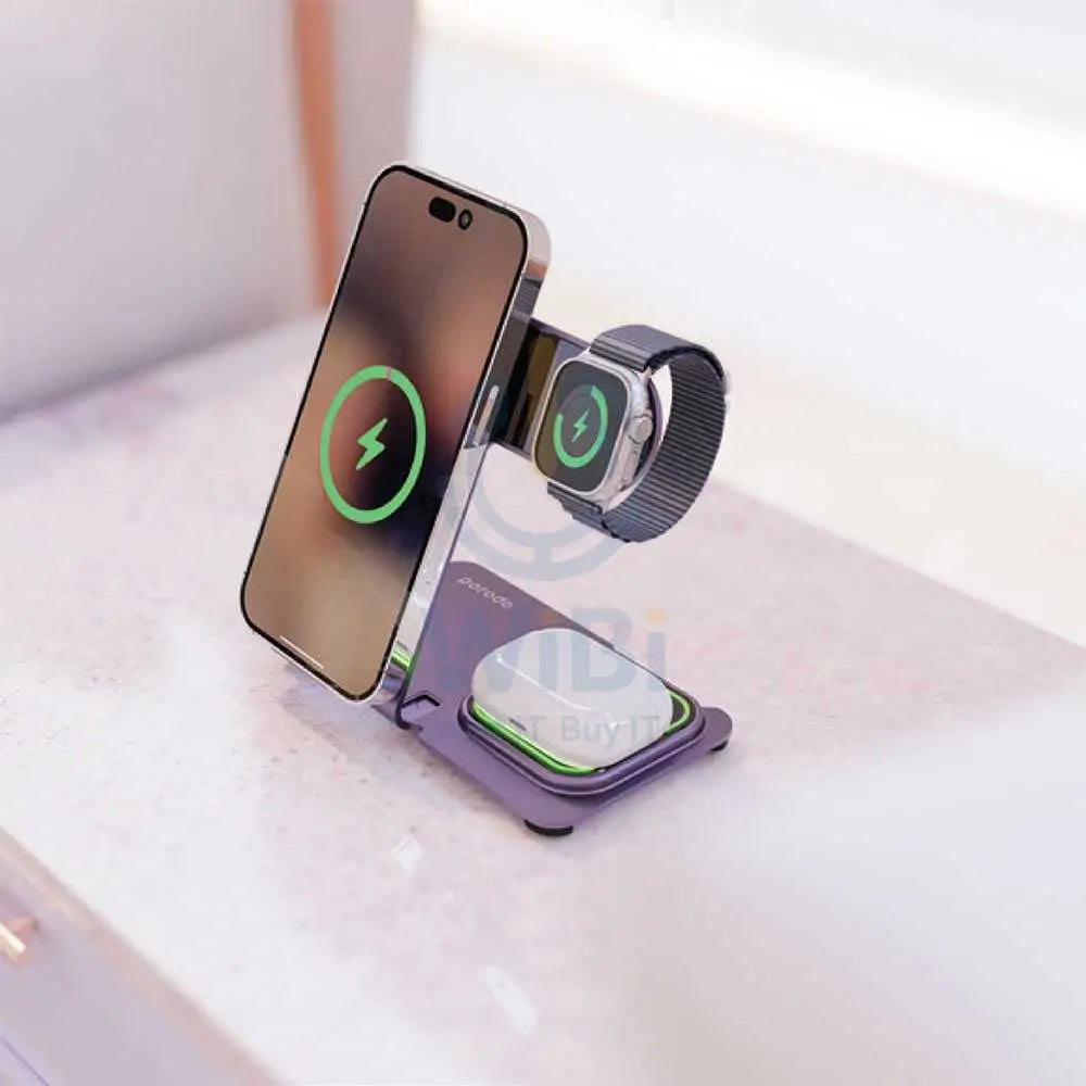 Porodo 3 In 1 Dual Coil Wireless Charging Dock - Purple Accessories > Power Adapters