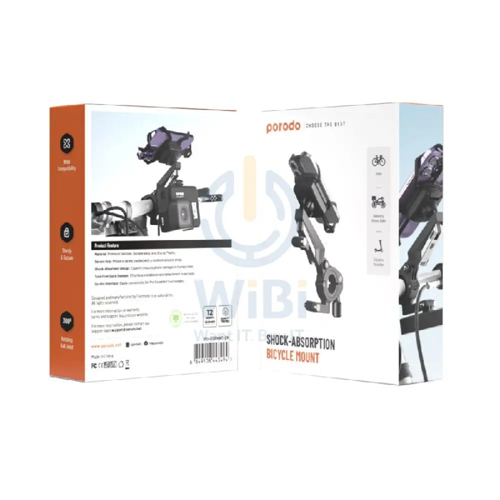 Porodo 360° Rotatable Bike Phone Mount - Black Accessories > Mobiles & Tablets > Mobiles > Mobile Holder / Stands