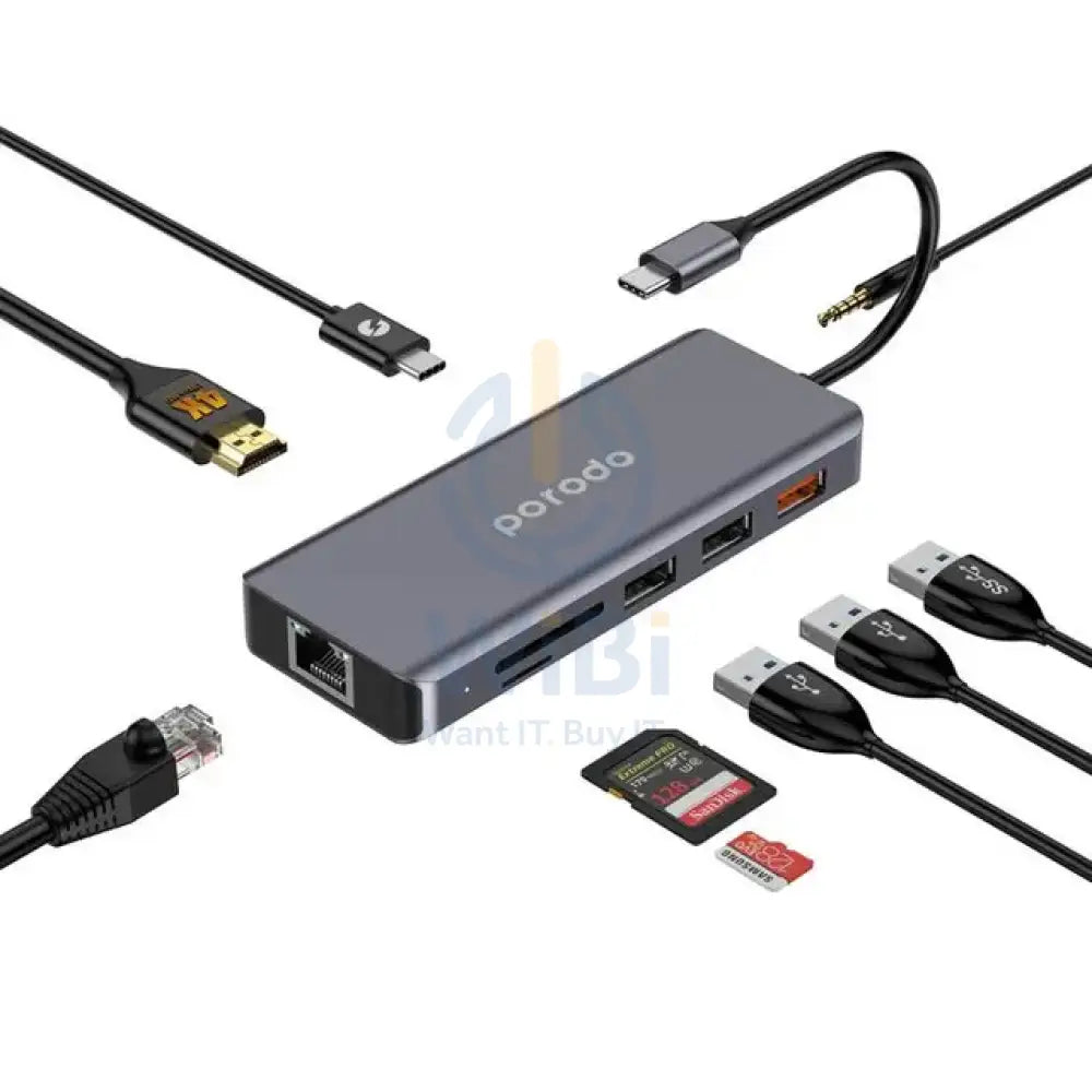 Porodo 9in1 4K HDMI Ethernet USB-C Hub Accessories > Cables & Converters > Cables