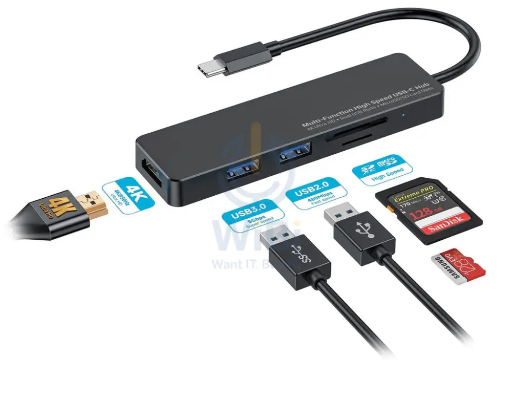 Porodo Blue 5 in 1 USB-C Hub HDMI USB SD MicroSD - Black Accessories > USB Hub > Offer Zone