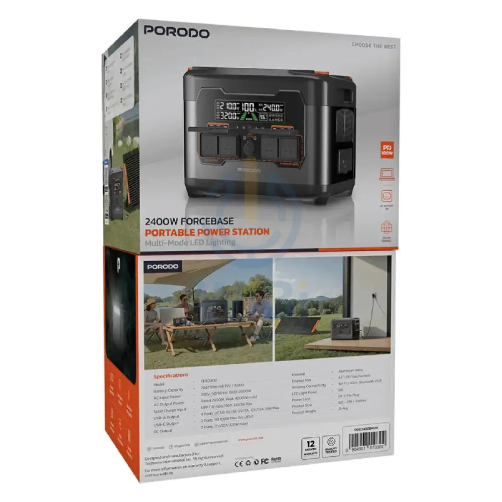 Porodo Forcebase Portable Power Station - 2400W / Black/Orange Accessories > Power Station