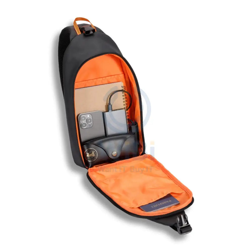 Porodo Gaming Water-Resistant PU Sling Bag With USB-C Port - Black Accessories > Bag > Offer Zone