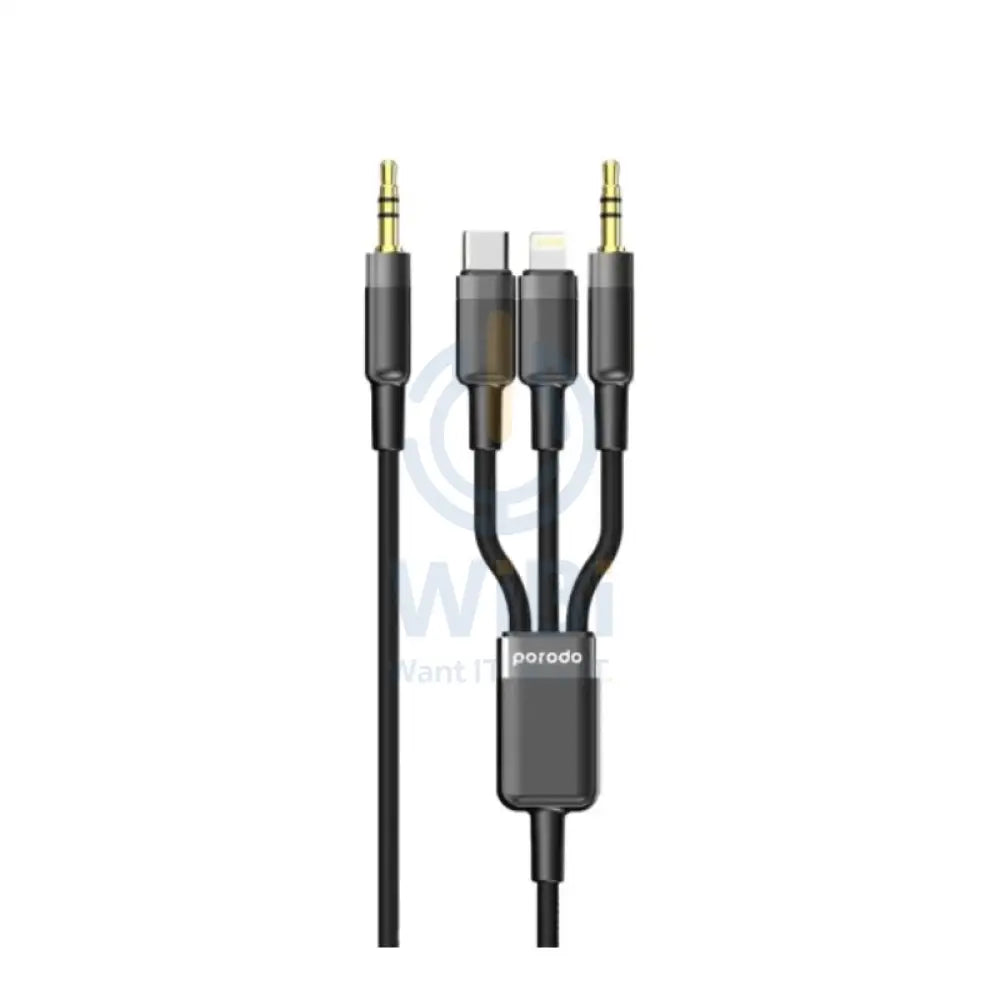 Porodo Multi-Device Cable - AUX 3.5mm / Type-C / Lightning / 1.2 Meter / Black Accessories > Cables & Converters >